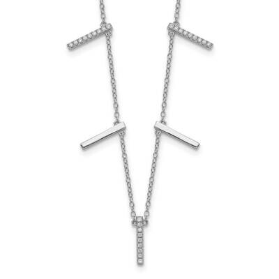 CZ Diamond Vertical Bars with 2 Inch Extender Necklace 18 Inch Sterling Silver Rhodium-Plated QG551…