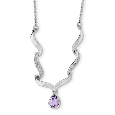 Amethyst &amp; White Topaz 2 inch Extender Necklace 16 Inch Sterling Silver Rhodium-plated QX954AM, MPN…