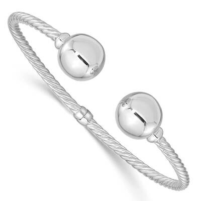 Twist &amp; Beaded End Hinged Cuff Bangle Sterling Silver Rhodium-Plated QB1406, MPN: QB1406, 196904155…