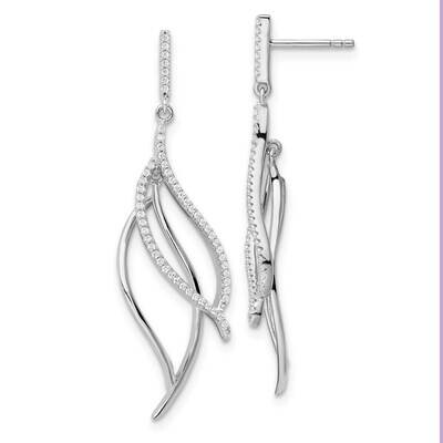 CZ Diamond Dangle Leaf Earrings Sterling Silver Rhodium-Plated QE15702, MPN: QE15702, 196904153284