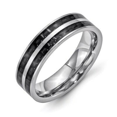 6mm Double Row Black Carbon Fiber Inlay Polished Band - Stainless Steel SR337 by Chisel, MPN: SR337…