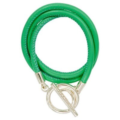 Nikki Lissoni Green Leather Wrap Bracelet with Silver-Plated T-Bar Closure Fits 17cm 6.7 inch Charm…