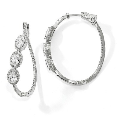 Curvy Oval Halo CZ In and Out Oval Hoop Earrings Sterling Silver Polished QE13026, MPN: QE13026, 88…
