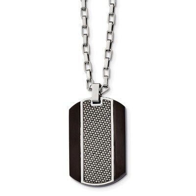 Black IP Grey CarbonFiber Inlay Necklace Stainless Steel Brushed &amp; Polished SRN2311-24 by Chisel, M…
