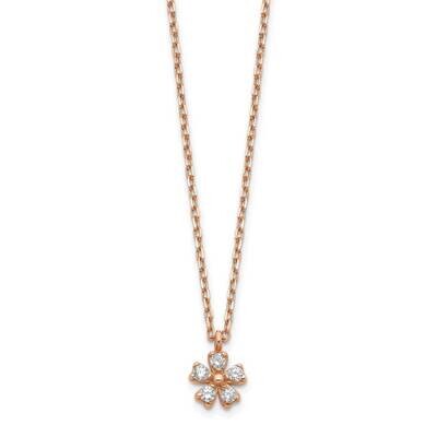 Flower with 1 inch Extender Necklace 14k Rose Gold CZ Diamond SF2782-15, MPN: SF2782-15, 8839579534…
