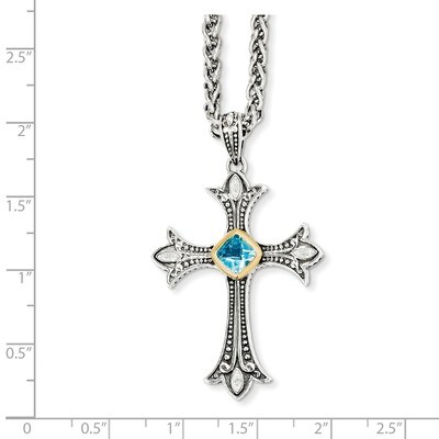 Diamond &amp; Blue Topaz Necklace Sterling Silver &amp; 14k Gold QTC804, MPN: QTC804, 883957368207