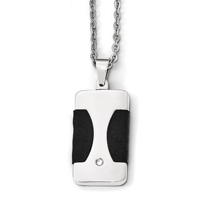 Polished with Synthetic Diamond &amp; Leather Reversible Inlay Necklace - Stainless Steel SRN1979-22 by…