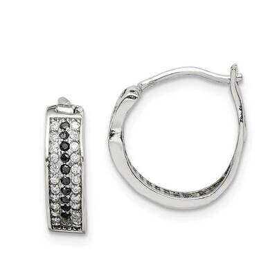 Clear &amp; Black Hinged Hoop Earrings Sterling Silver CZ Diamond QE14894, MPN: QE14894, 883957753850