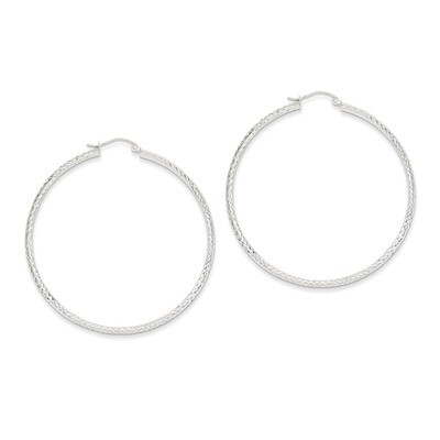Diamond-cut 3.5x52mm Hollow Hoop Earrings 14k White Gold TC816, MPN: TC816, 886774731568