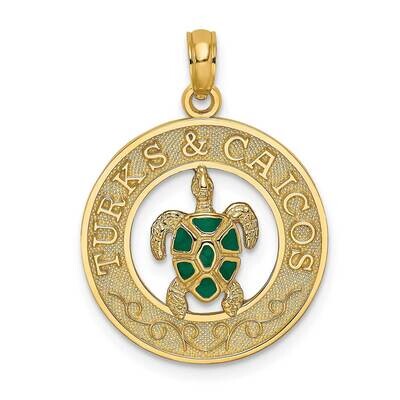 Turks Caicos On Round Frame with Enamel Turtle Charm 14k Gold K7057, MPN: K7057, 637218141968