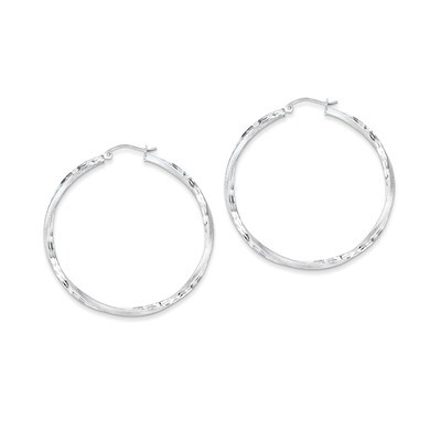 Satin &amp; Diamond Cut Twist Hoop Earrings Sterling Silver Rhodium-plated QE4602, MPN: QE4602, 8839579…