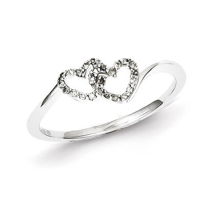 Double Heart Promise Ring Sterling Silver Rhodium-plated Diamond QR5605, MPN: QR5605, 191101855719