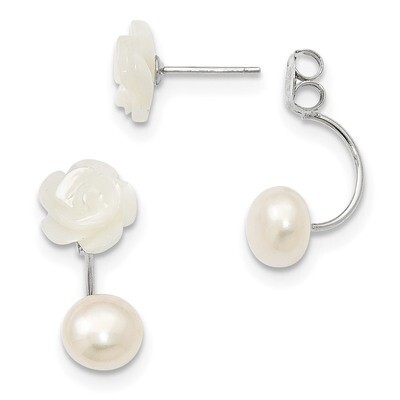 8-9Mm Button Pearl &amp; Mop Flower Dangle Earrings Sterling Silver QE12900WW, MPN: QE12900WW, 88677461…