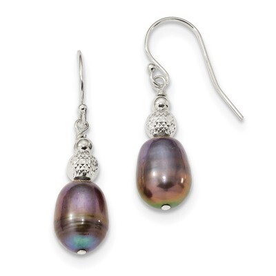 8-9mm Black Rice Cultured Freshwater Pearl Dangle Earrings Sterling Silver QE13100, MPN: QE13100, 1…