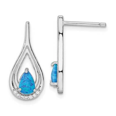 Pear Shape Blue Created Opal CZ Diamond Post Earrings Sterling Silver Rhodium-Plated QE15804, MPN: …