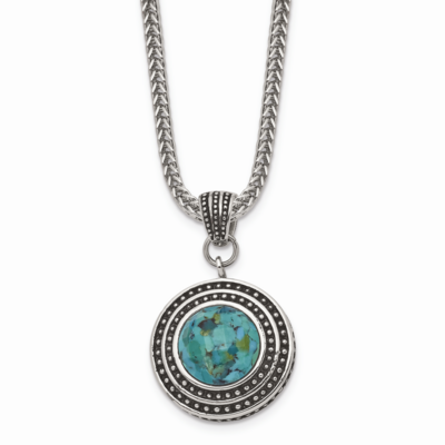 Imitation Turquoise Antiqued with 2 Inch Extension Necklace Stainless Steel SRN1307-18 by Chisel, M…
