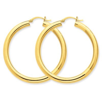 4mm Lightweight Round Hoop Earrings 14k Gold Polished T951L, MPN: T951L, 883957288130