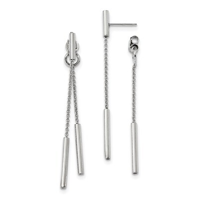 Bar &amp; Chain Front &amp; Back Dangle Post Earring Sterling Silver Rhodium-plated QE13040, MPN: QE13040, …