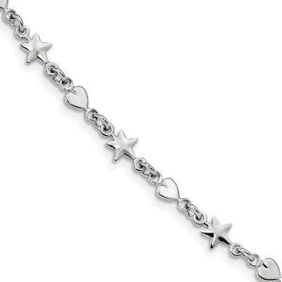 Star &amp; Heart Bracelet 7.5 Inch Sterling Silver Rhodium-plated QG4592-7.5, MPN: QG4592-7.5, 19110192…