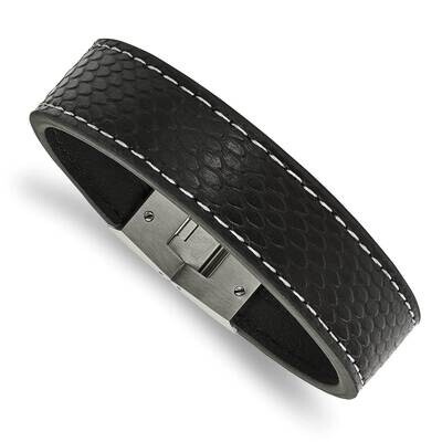 Black Leather Bracelet Stainless Steel Polished SRB1439-8 by Chisel, MPN: SRB1439-8, 886774672618