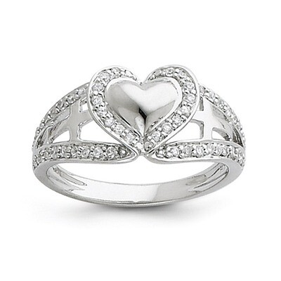 Polished Pure Heart Ring Size 6 Sterling Silver CZ Diamond QSX258-6, MPN: QSX258-6, 883957717111