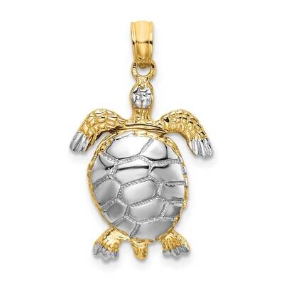 Polished 3-D Moveable Sea Turtle Charm 14k Gold Rhodium K9266, MPN: K9266, 637218090419