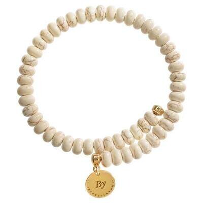 Nikki Lissoni Bangle with Beige Ceramic Disk Beads of 8X6mm Gold-Plated with One Fixed Charm Made w…