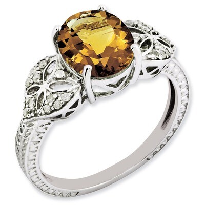 Oval Diamond &amp; Whiskey Quartz Ring Sterling Silver QR3079WQ, MPN: QR3079WQ, 883957403816