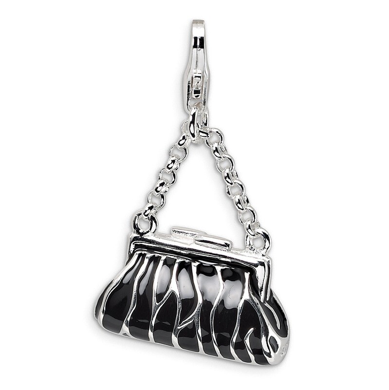 3-D Enameled Zebra Hand Bag Charm Sterling Silver QCC230 by Amore La Vita, MPN: QCC230, 883957331874