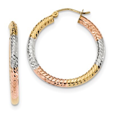 White and Rose Polished &amp; Diamond -cut Hoop Earrings 14k Gold &amp; Rhodium TF1136, MPN: TF1136, 191101…