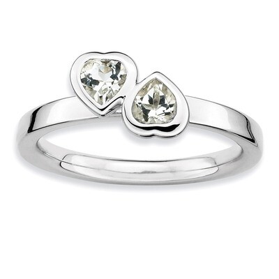 White Topaz Double Heart Ring - Sterling Silver QSK401, MPN: QSK401, 886774002064