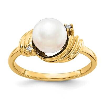 7mm Fw Cultured Pearl Aa Diamond Ring 14k Gold Y1863PL/AA, MPN: Y1863PL_AA, 883957057798