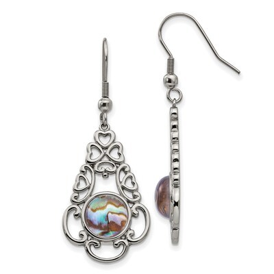 Imi. Abalone &amp; Glass Shepherd Hook Earrings Stainless Steel Polished SRE1037 by Chisel, MPN: SRE103…