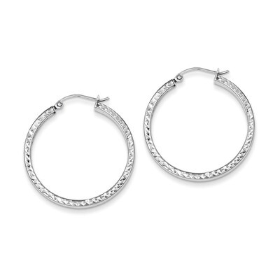 3x30mm Hoop Earrings Sterling Silver Rhodium-plated Diamond-Cut QE8125, MPN: QE8125, 883957555270