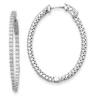 Diamond Oval Hoop with Safety Clasp Earrings 14k White Gold XE2020WAA, MPN: XE2020WAA, 191101536403