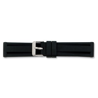 24mm Black Grooved Silicone Rubber Watch Band 8 Inch Silver-tone Buckle BA218-24, MPN: BA218-24, 88…