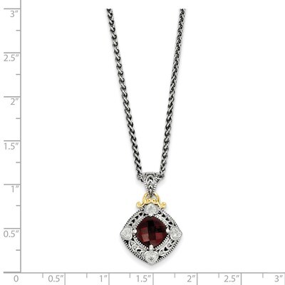Diamond &amp; Garnet Necklace Sterling Silver &amp; 14k Gold QTC669, MPN: QTC669, 883957409054