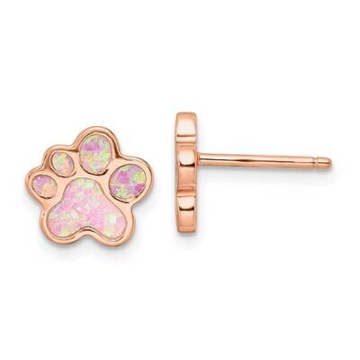Created Opal Inlay Pawprint Post Earrings Sterling Silver Rose-Tone QE15796, MPN: QE15796, 19690415…