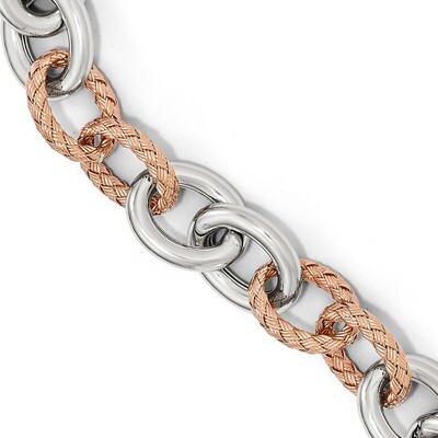 Leslie&#39;s Polished &amp; Woven Link Bracelet-Fancy Spring Ring 7.5 Inch Sterling Silver Rose-tone HB-QLF…