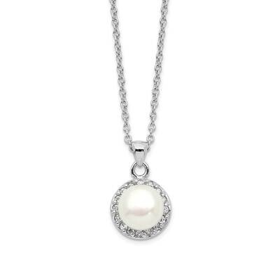 7-8mm White Button Fwc Pearl Cz Necklace Sterling Silver Rhodium-plated QH5505-17, MPN: QH5505-17, …