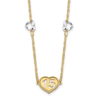 Polished 15 Heart with 2 Inch Extension Necklace 14k Two-Tone Gold SF2654-16.5, MPN: SF2654-16.5, 1…