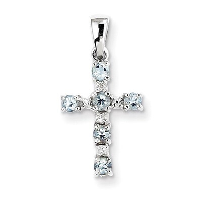 Aqua &amp; Diamond Cross Pendant Sterling Silver Rhodium QDX888, MPN: QDX888, 883957536798