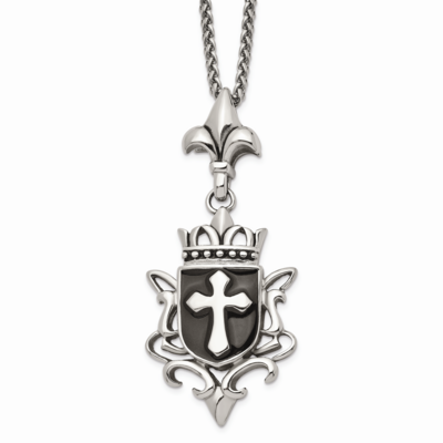 Enameled Cross Necklace Stainless Steel Antiqued SRN1623-22 by Chisel, MPN: SRN1623-22, 191101389658