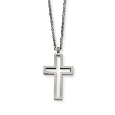 Cut-out Cross Necklace Stainless Steel Brushed and Polished SRN1846-17.5 by Chisel, MPN: SRN1846-17…