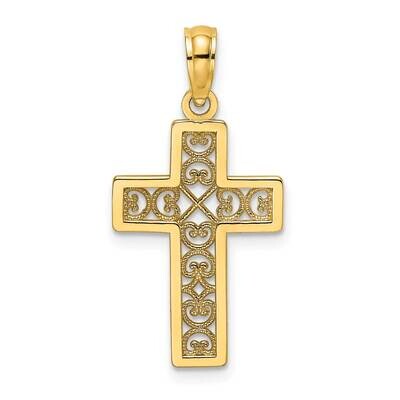 Lace Center Cross Charm 14k Gold Textured K8504, MPN: K8504, 637218052127
