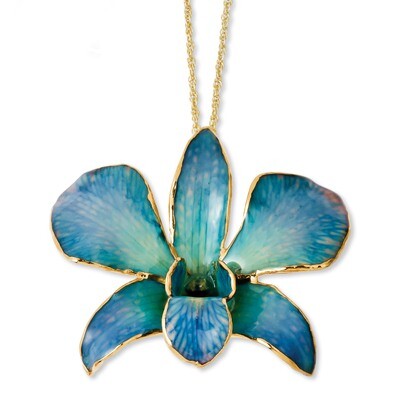 Blue Purple Dendrobium Orchid Necklace Lacquer Dipped Gold Trimmed BF2015-20, MPN: BF2015-20, 81039…