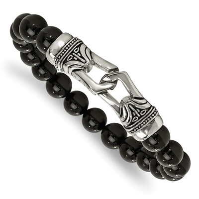 Black Agate Stretch Bracelet Stainless Steel Polished Antiqued SRB2021 by Chisel, MPN: SRB2021, 191…