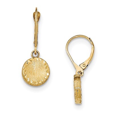 Circle Leverback Earrings 14k Gold Brushed Polished &amp; Diamond-cut SF2242, MPN: SF2242, 191101086182