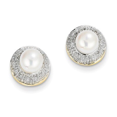 5-6mm Cultured Pearl &amp; Diamond Post Earrings 14K Gold &amp; Rhodium XE1971P/A, MPN: XE1971P/A, 88395744…