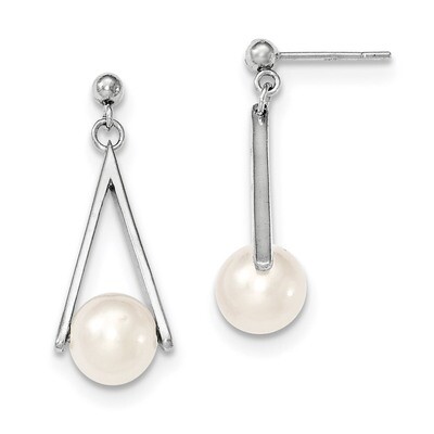8-9mm White Cultured Freshwater Pearl Post Dangle Earrings Sterling Silver Rhodium-plated QE12760, …